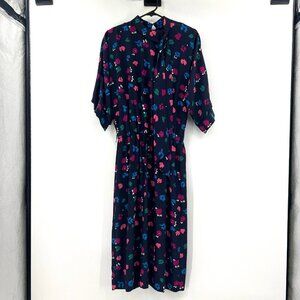 Vintage Breli Original Navy Floral Print Half Sleeve Midi Dress Womens 10